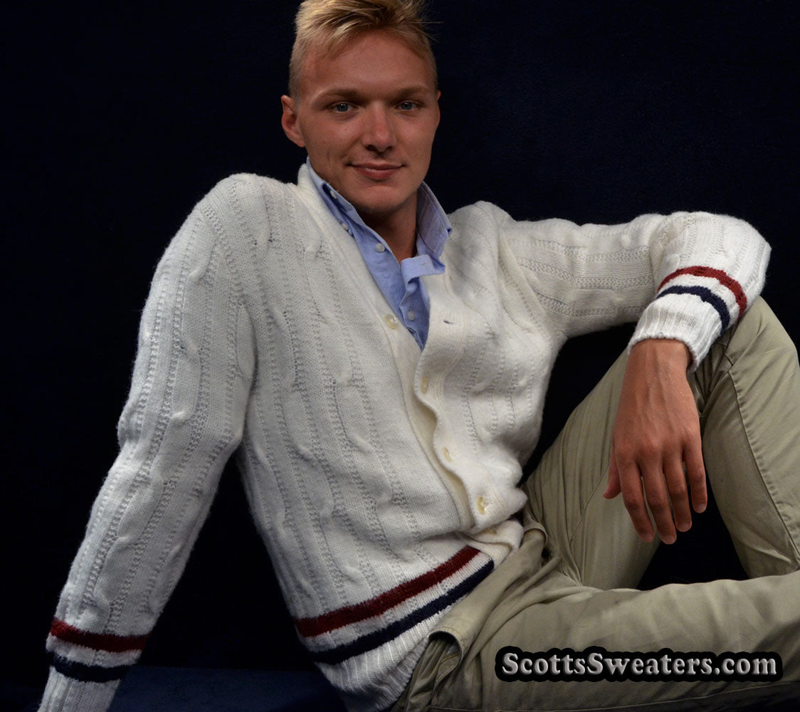 Men's Classic Cardigan Tennis Sweater by Ken Rosewall- Revere [#615-069]