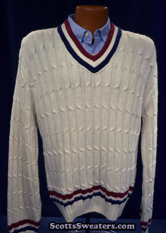 Men's Classic V-neck Pullover Tennis Sweater by Robert Bruce [#615-099]