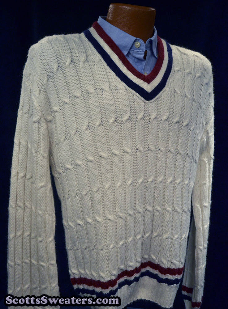 Men's Classic V-neck Pullover Tennis Sweater by Robert Bruce [#615-099]