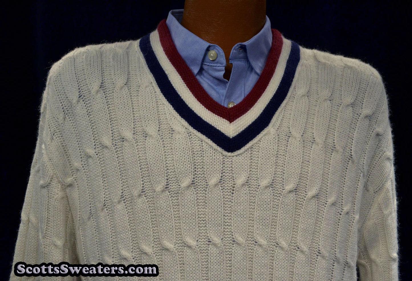 Men's Classic V-neck Pullover Tennis Sweater by Robert Bruce [#615-099]