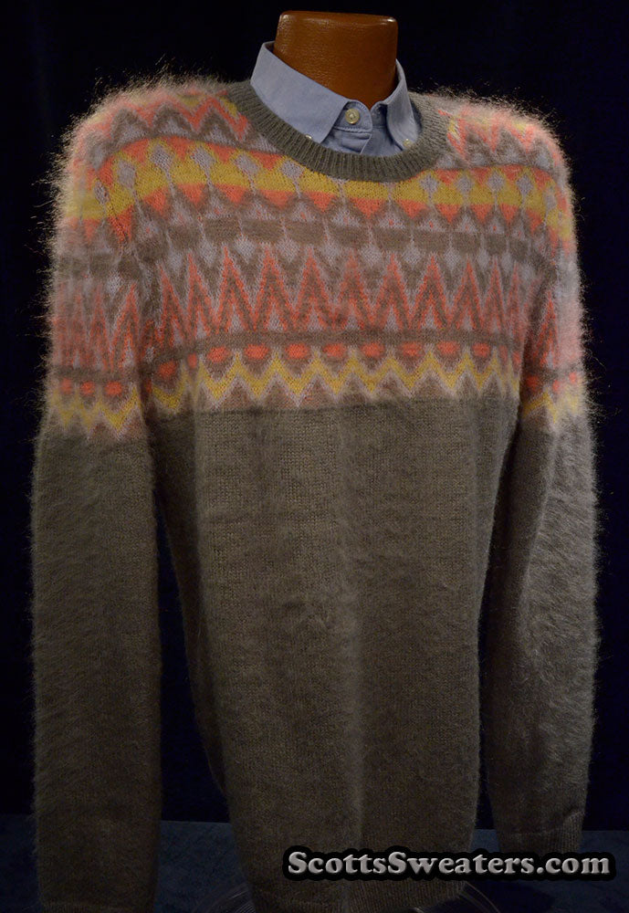 Men's Crewneck Mohair Sweater in Fair Isle Design [#616-050]