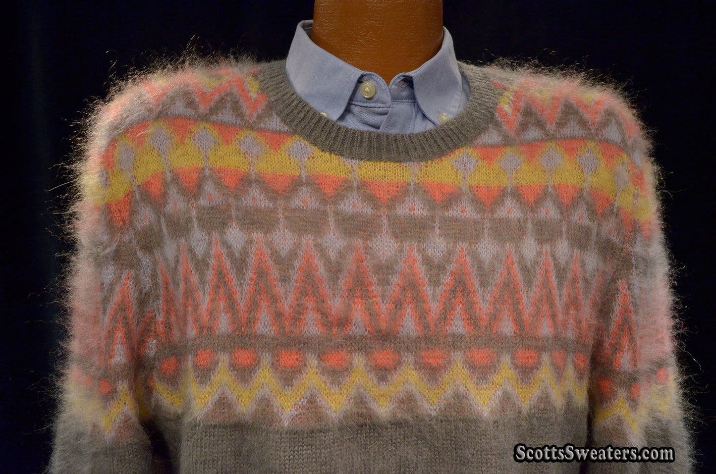 Men's Crewneck Mohair Sweater in Fair Isle Design [#616-050]