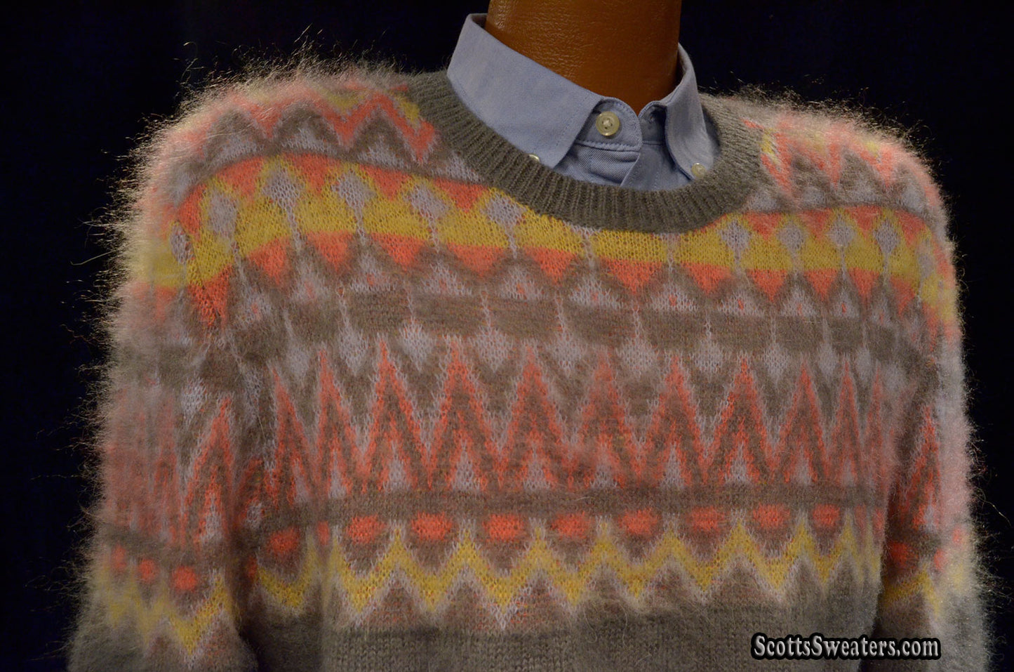 Men's Crewneck Mohair Sweater in Fair Isle Design [#616-050]