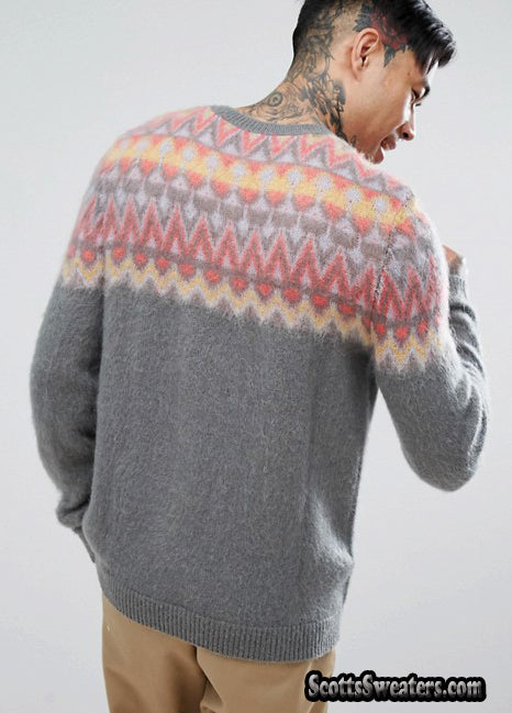 Men's Crewneck Mohair Sweater in Fair Isle Design [#616-050]