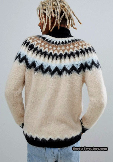 Men's Turtleneck Mohair Sweater in Fair Isle Design [#617-015]