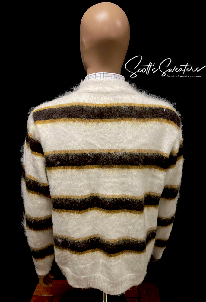 Men's Fuzzy Cardigan Faux Mohair Striped Sweater [#618-058]