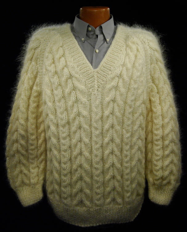 Men's Handknit Thick Cabled Mohair Sweaters [#700-035]