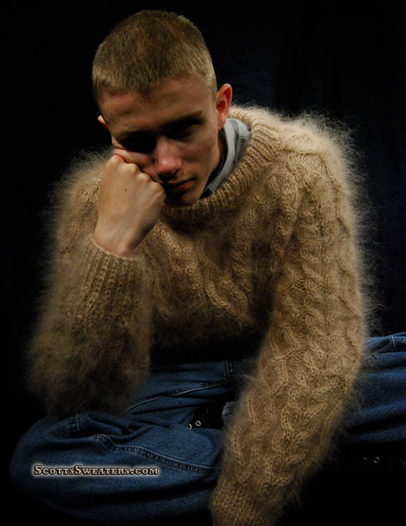 Men's Handknit Thick Cabled Mohair Sweaters [#700-035]