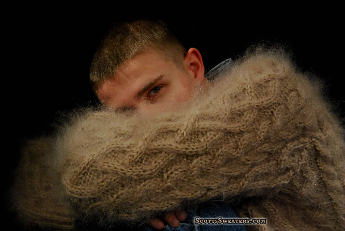 Men's Handknit Thick Cabled Mohair Sweaters [#700-035]