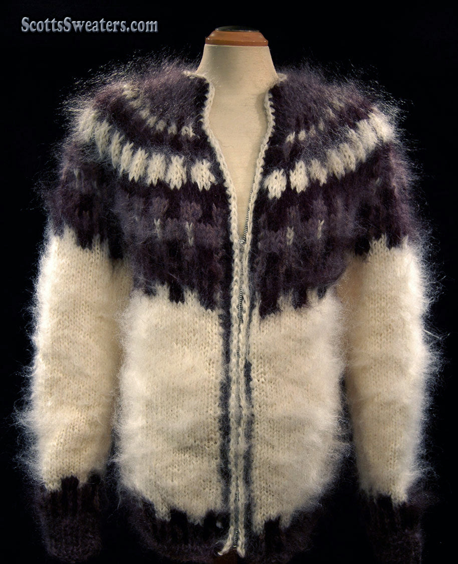 701-004 Unisex Zipper-Front Icelandic Handknit Cardigan Style Mohair Sweater