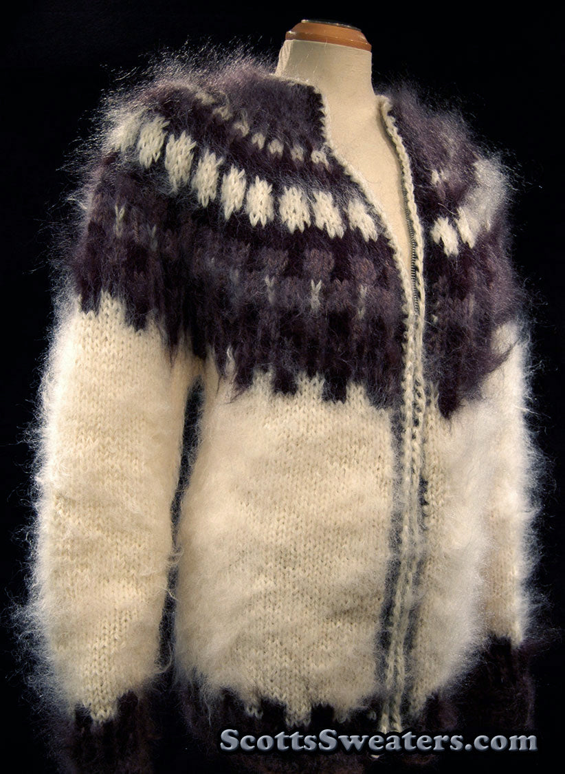 701-004 Unisex Zipper-Front Icelandic Handknit Cardigan Style Mohair Sweater