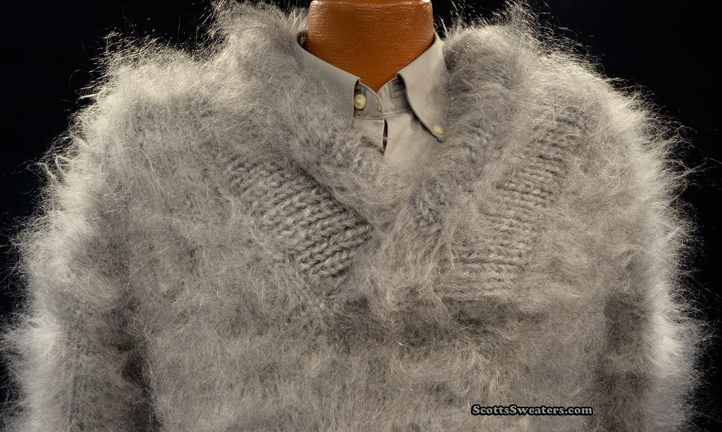 Men's Hand-knit Shawl neck Pullover Mohair Sweater [#701-007]