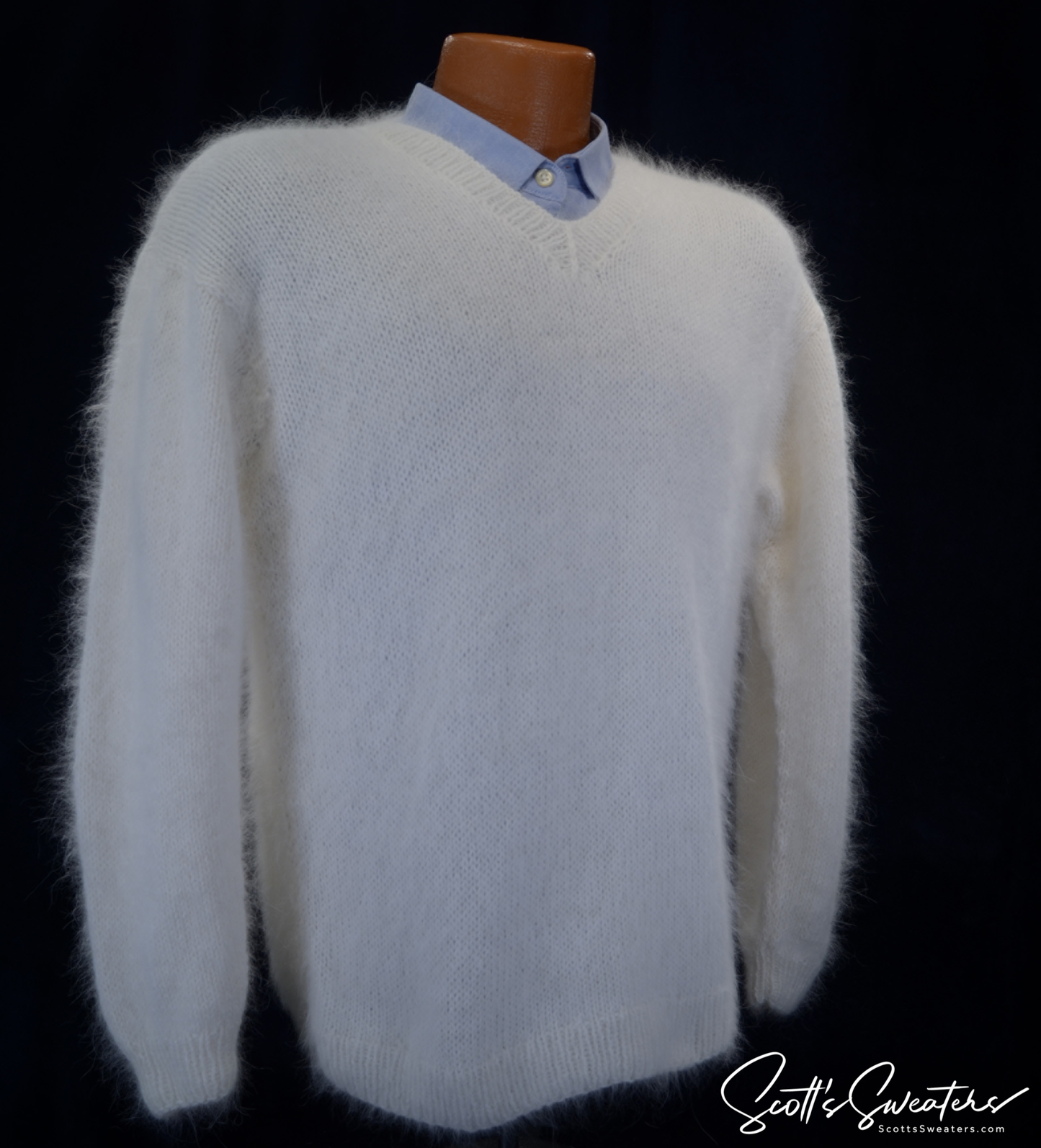 Men's Handknit Luxurious V-Neck Angora Sweater 701-015v