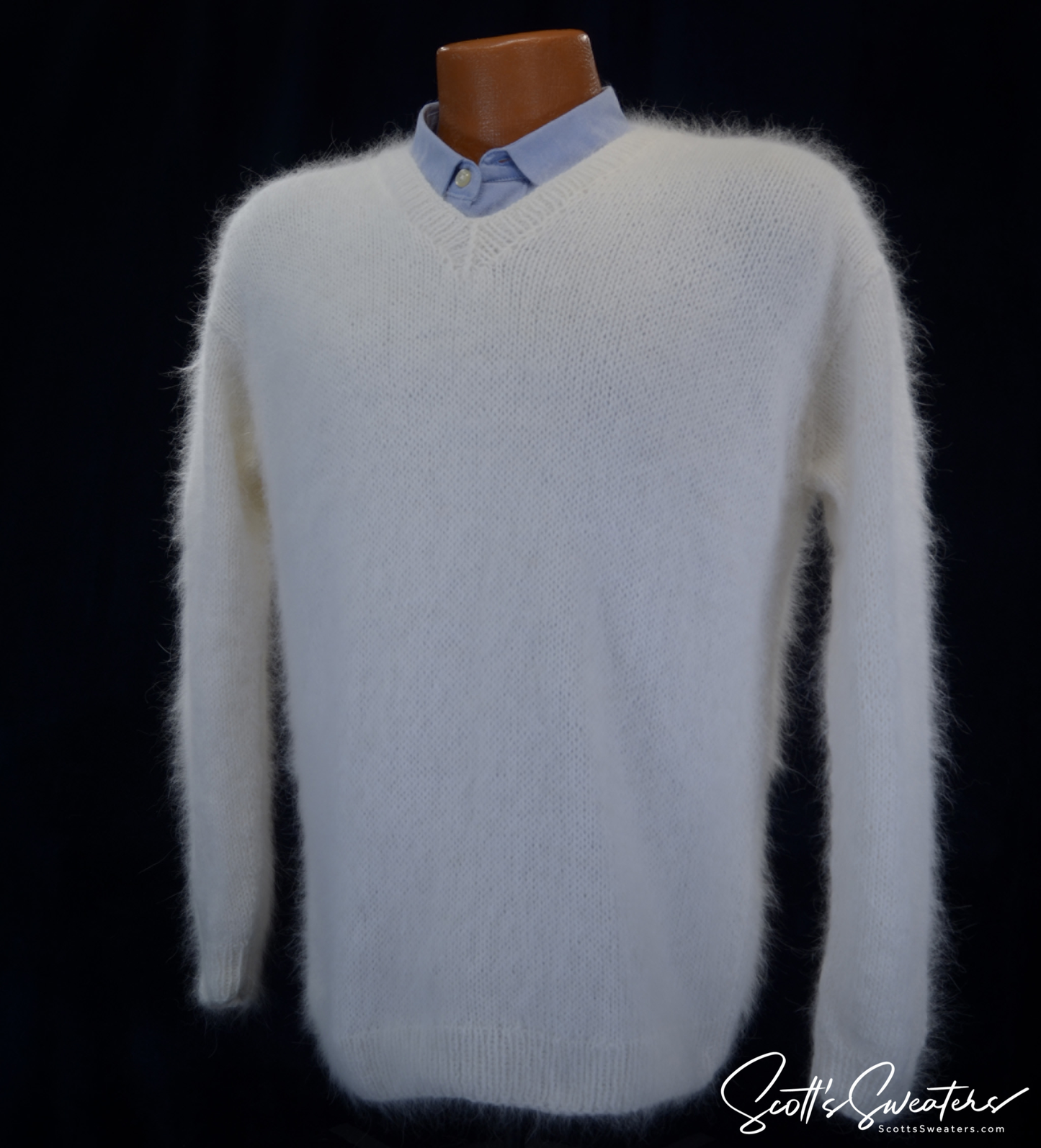 Men's Handknit Luxurious V-Neck Angora Sweater 701-015v