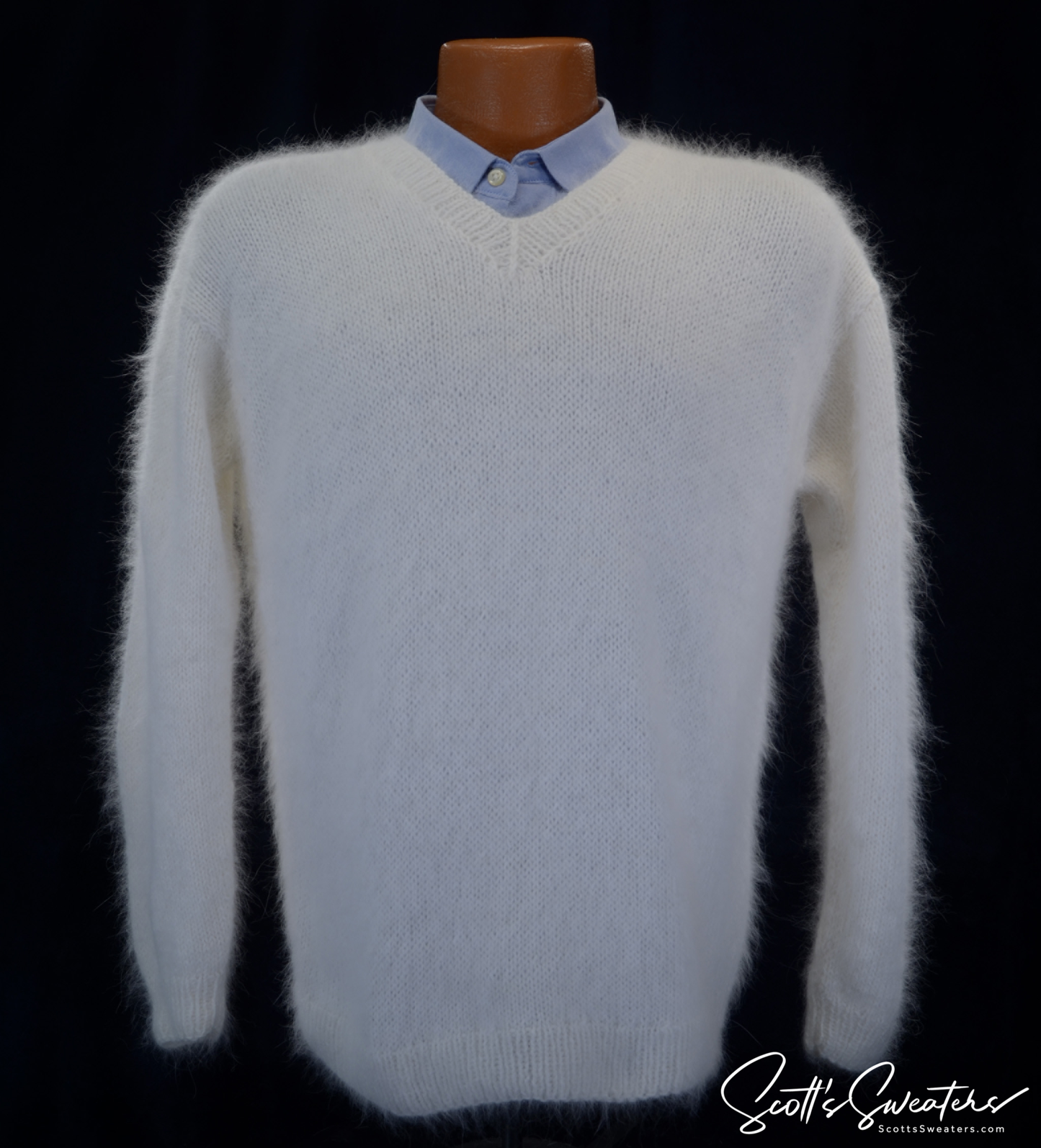 Men's Handknit Luxurious V-Neck Angora Sweater 701-015v