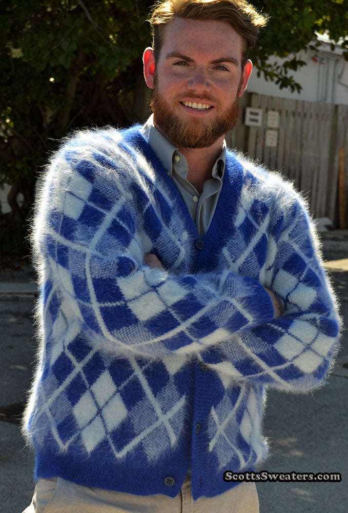 701-025 Men's Argyle Angora Cardigan Sweater