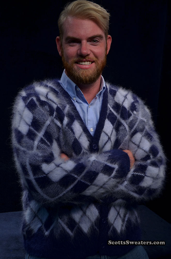 701-025 Men's Argyle Angora Cardigan Sweater