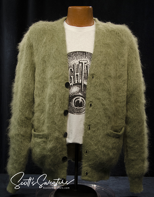 701-026Crd Shaggy Sage Green Cobain Mohair Cardigan für Herren