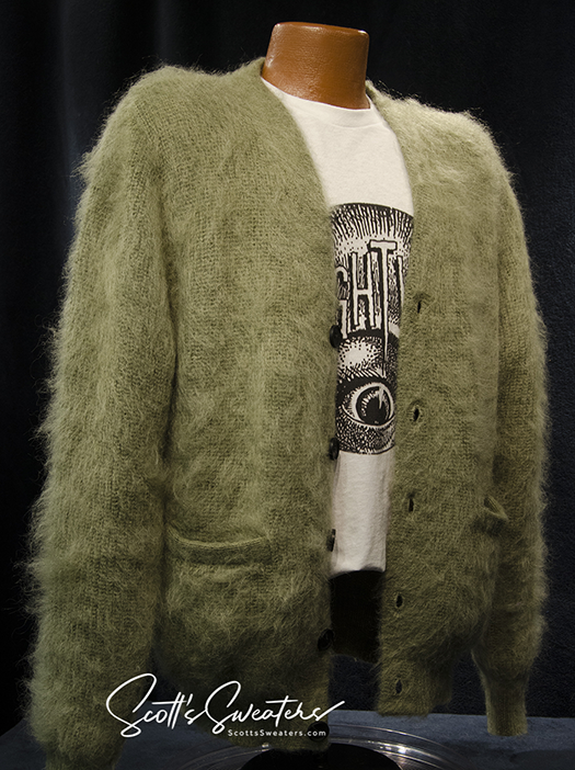 701-026Crd Men's Shaggy Sage Green Cobain Mohair Cardigan Sweater