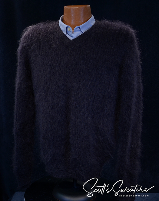 701-026v Men's Shaggy Mohair V-neck Pullover Sweaters