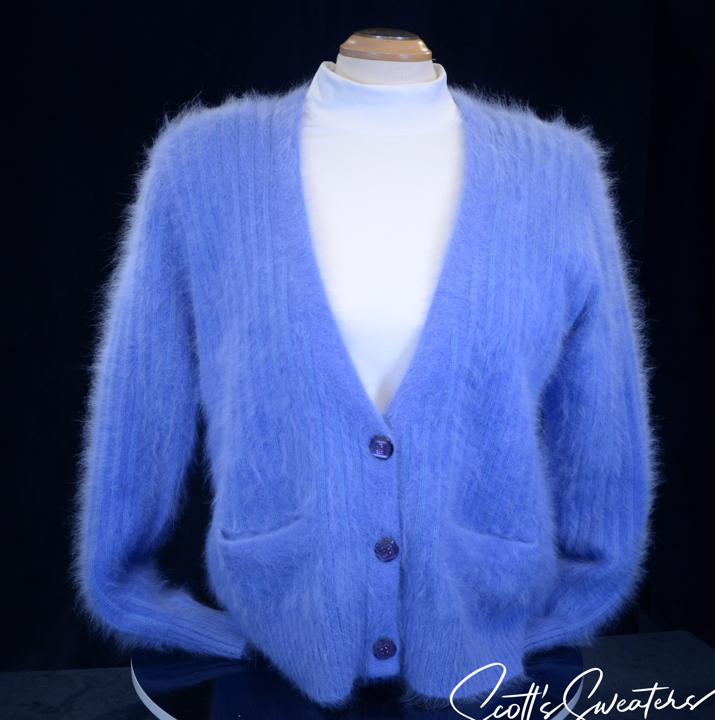 Woman's Powder-blue Angora Cardigan Sweater [#7515]