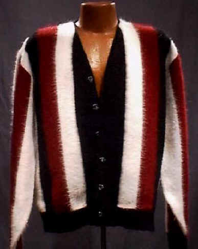 Men's Retro Striped button-front Faux-Mohair Cardigan Sweater [#083-004]