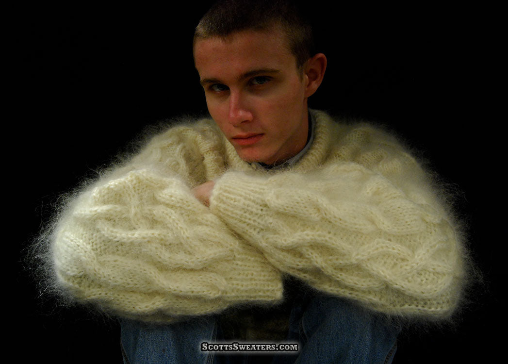 Men's Handknit Thick Cabled Mohair Sweaters [#700-035]